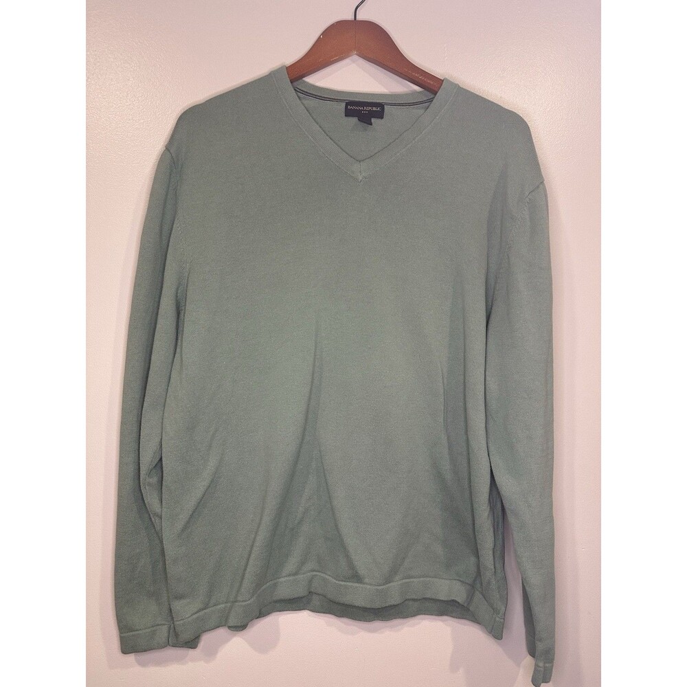 Banana Republic Mens Sweater XL Green V Neck Cotton‎ Knit Classic Preppy Career